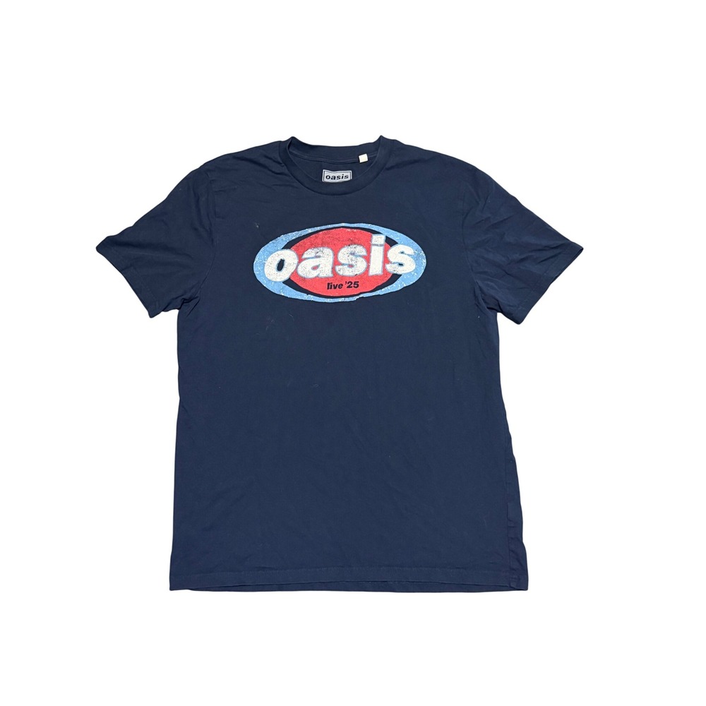 Oasis Live 25 Reunion Tour T-Shirt Mens Large Navy Blue Graphic Band Tee